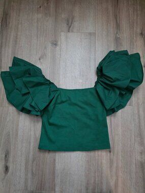 Anthropologie Fluff Sleeve crop top Green Small